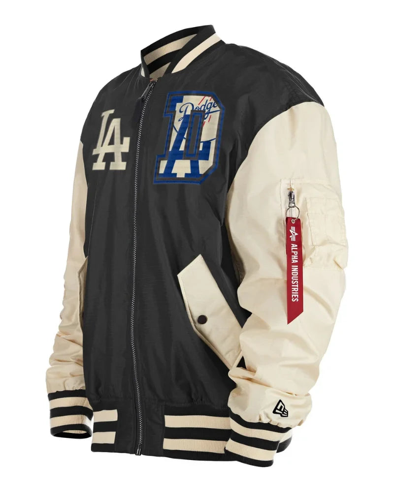 Men’s Los Angeles Dodgers New Era x Alpha Industries Black Seven-Time World Series Champions Team Reversible Full-Zip Bomber Jacket