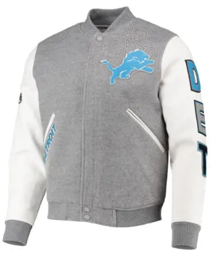 Detroit Lions Pro Standard Logo Varsity Full-Zip Jacket – Heathered Silver/White