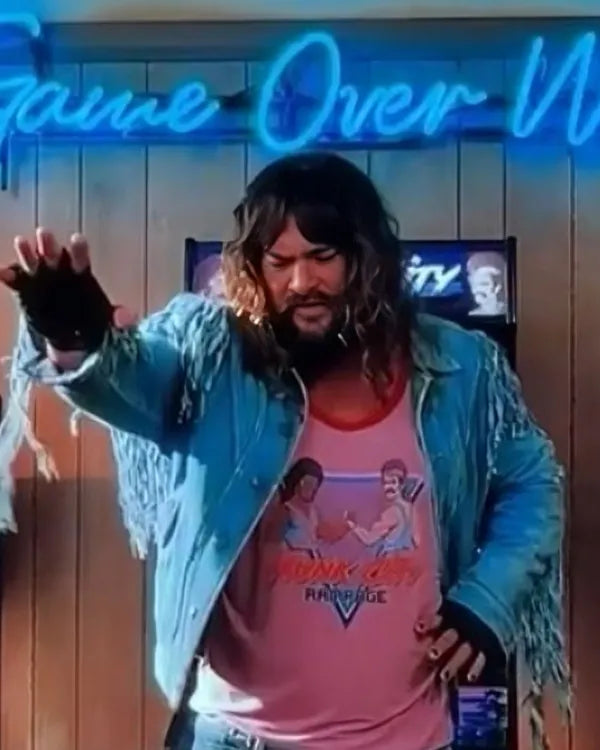 A Minecraft Movie 2025 Jason Momoa Blue Fringe Jacket