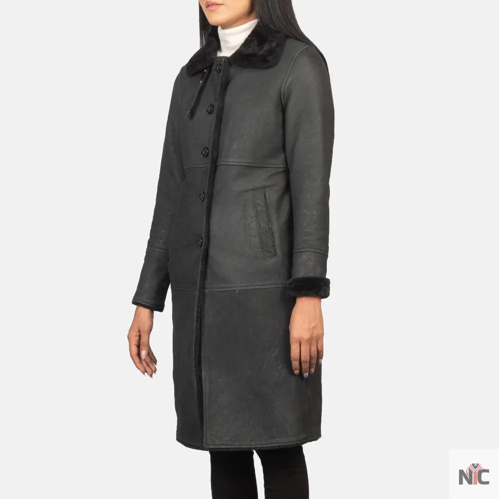 Alina Shearling Black Leather Coat Clanton Jacket