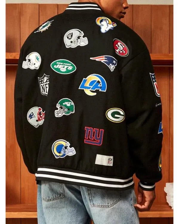 All Team Badges Black Varsity Jacket