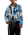 Alpine Tree Abstract Print Fleece Jacket