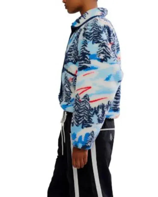 Alpine Tree Abstract Print Fleece Jacket