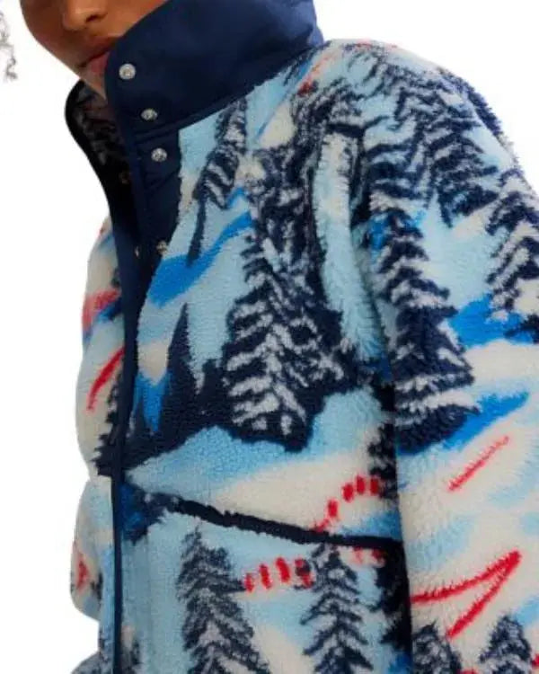 Alpine Tree Abstract Print Fleece Jacket