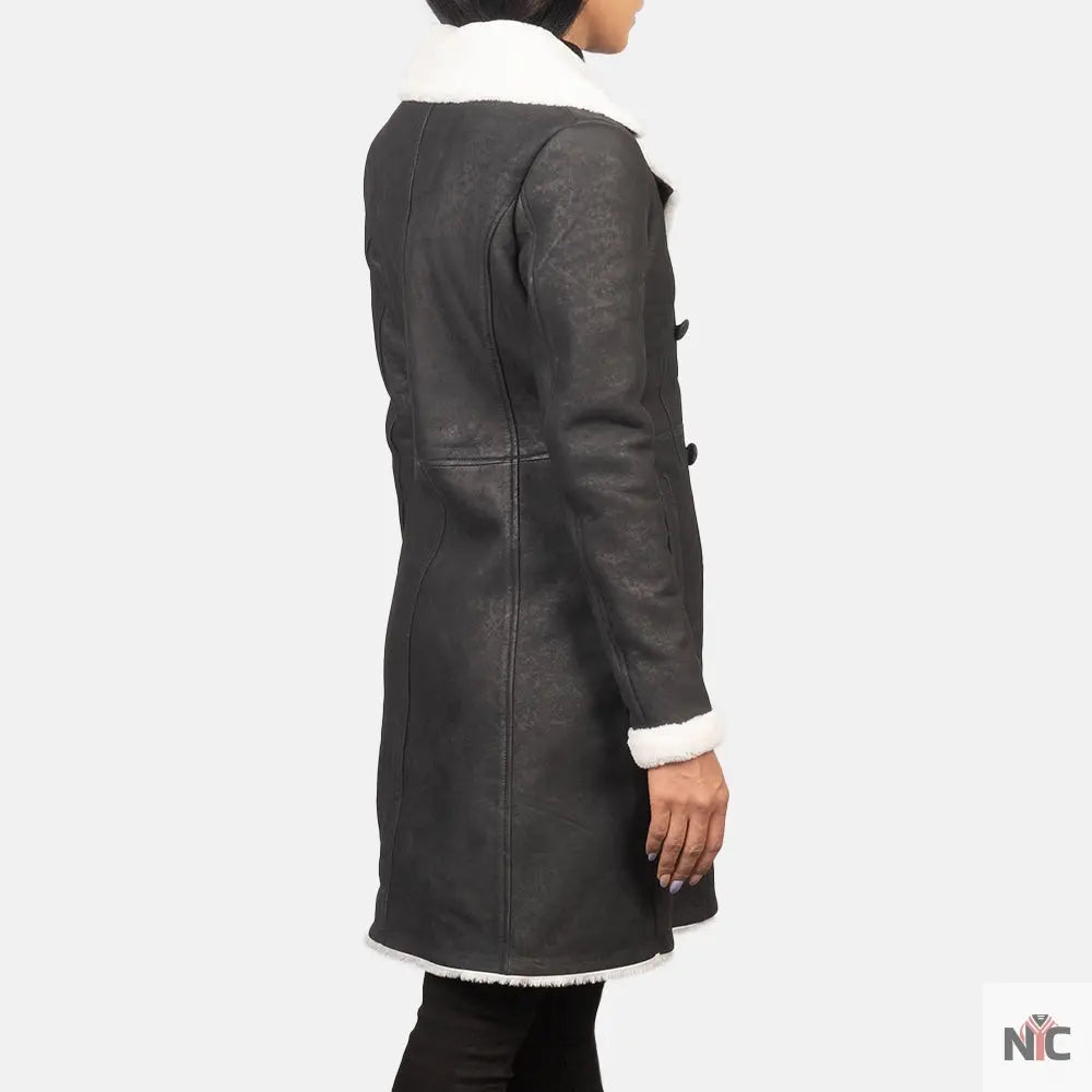 Amie Black Double Breasted Shearling Coat Clanton Jacket