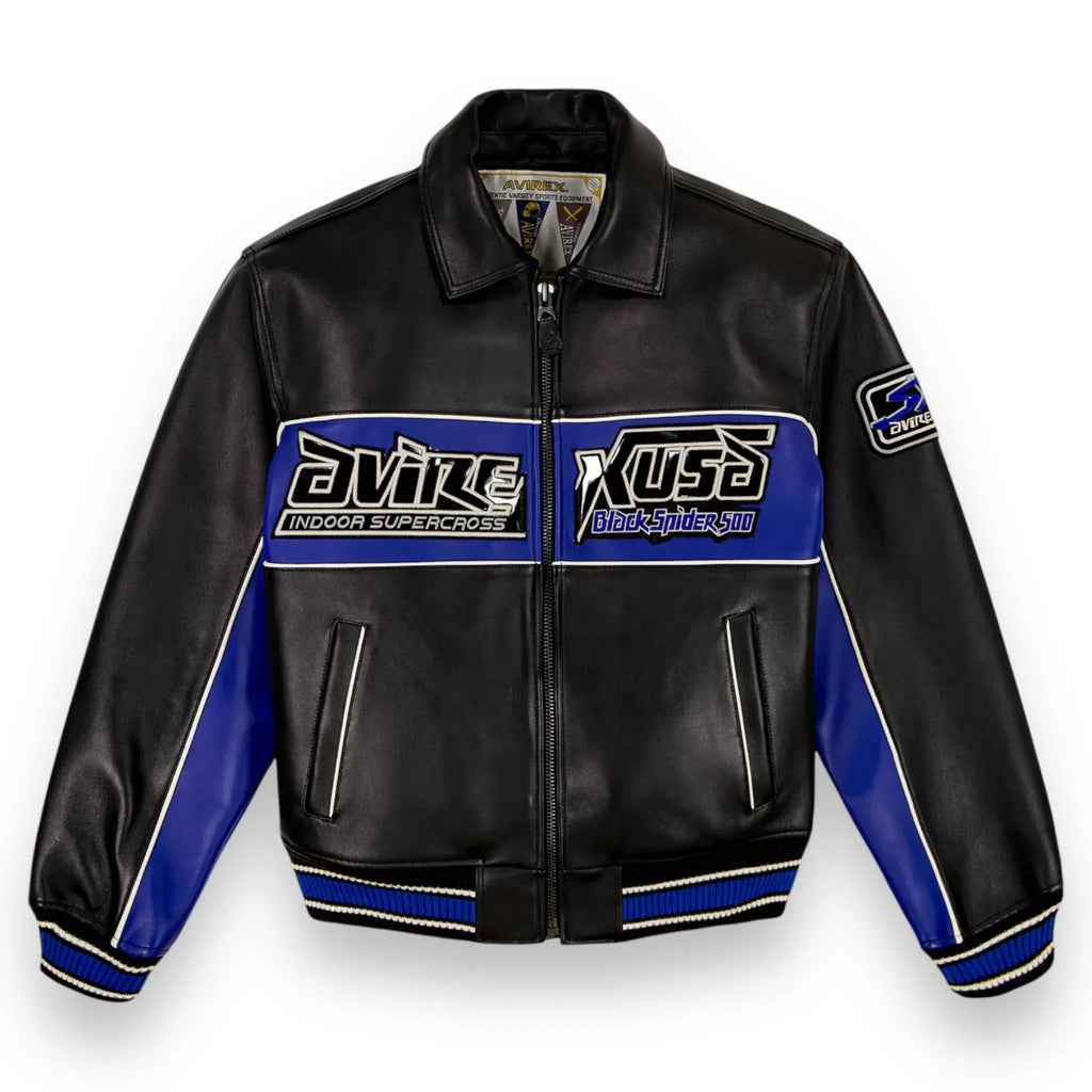 Avirex Inspired Black Spider Racer Leather Jacket