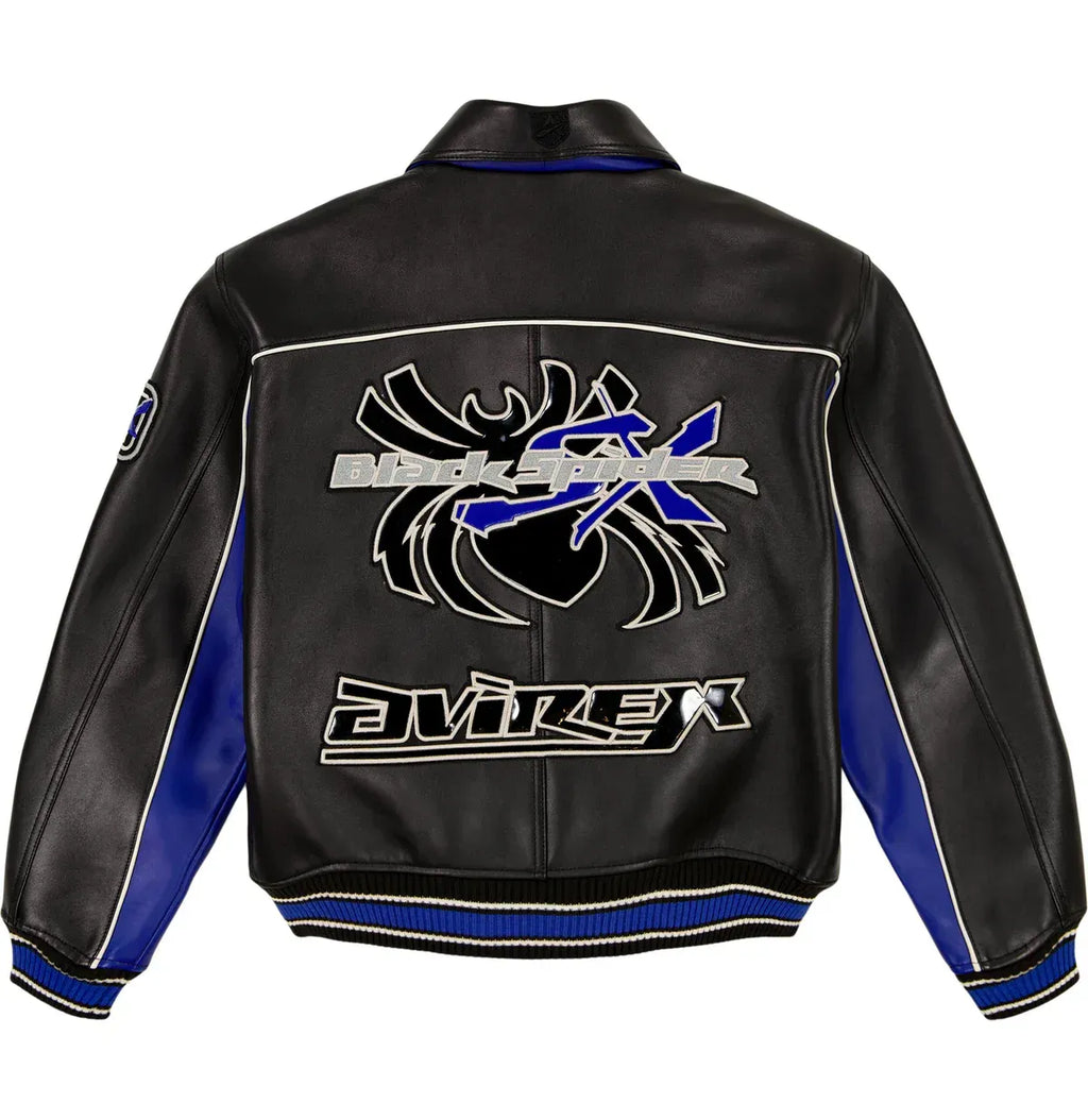 Avirex Inspired Black Spider Racer Leather Jacket