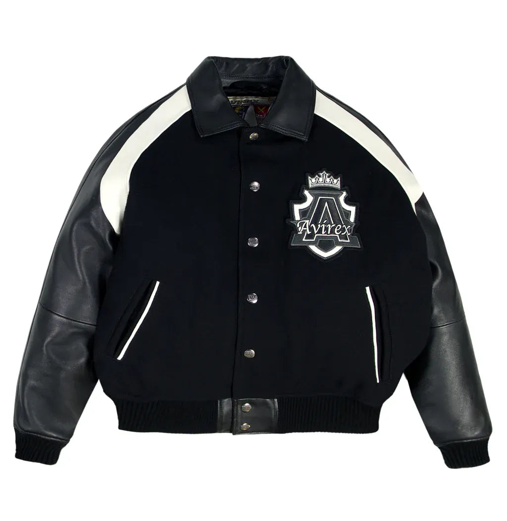 Avirex Inspired Black Wool Leather Varsity Jacket