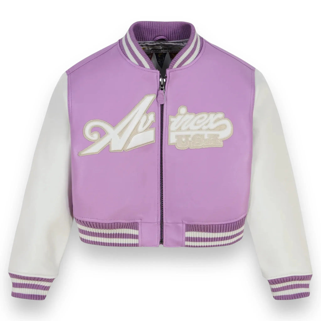 Avirex Inspired Cropped Script Wool Leather Jacket