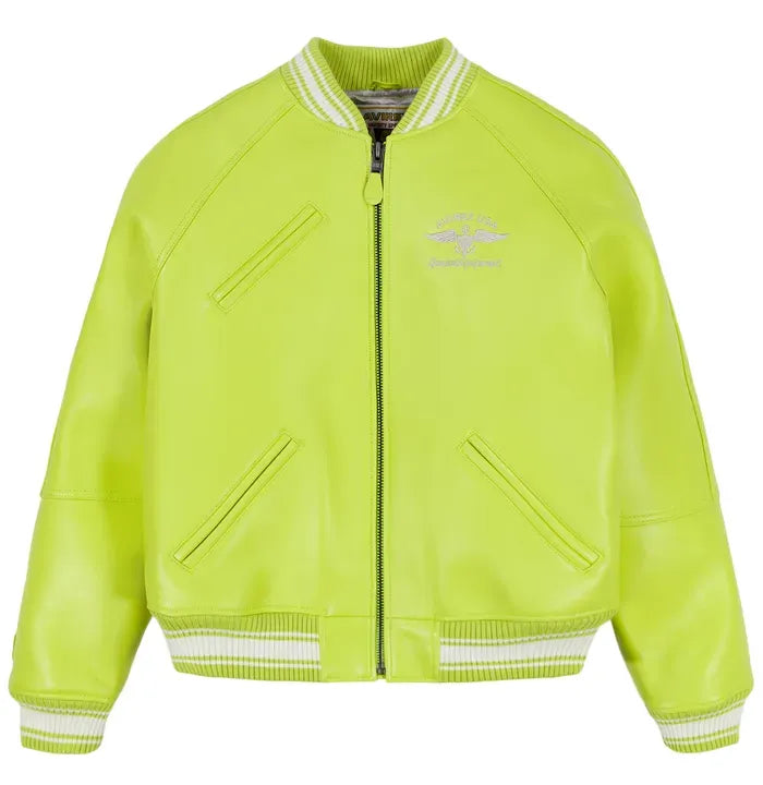 Avirex Inspired Light Green Leather Varsity Jacket