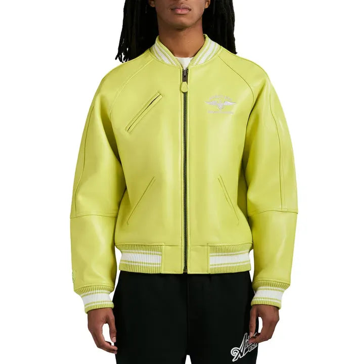 Avirex Inspired Light Green Leather Varsity Jacket