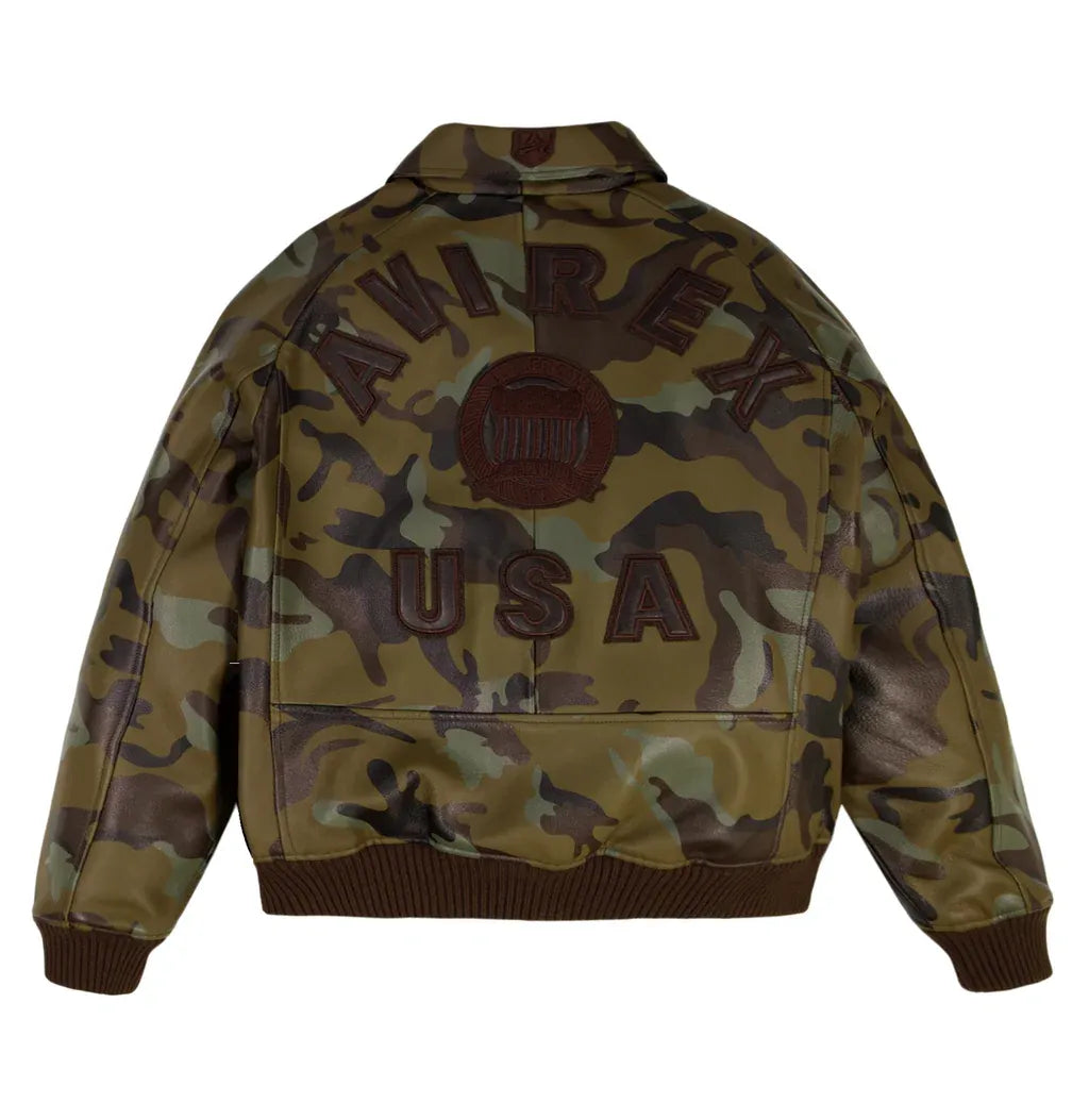 Avirex Inspired Limited Edition Camo Green Leather Jacket