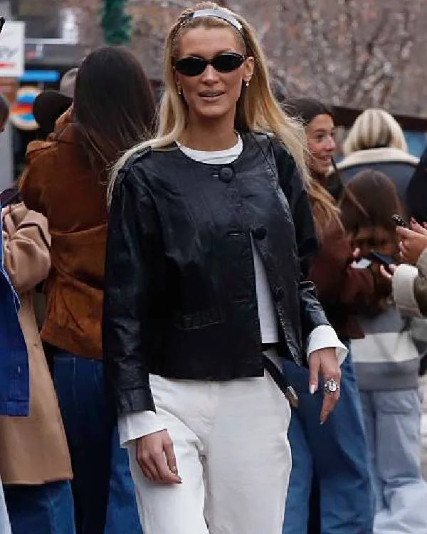 Bella Hadid Black Leather Jacket