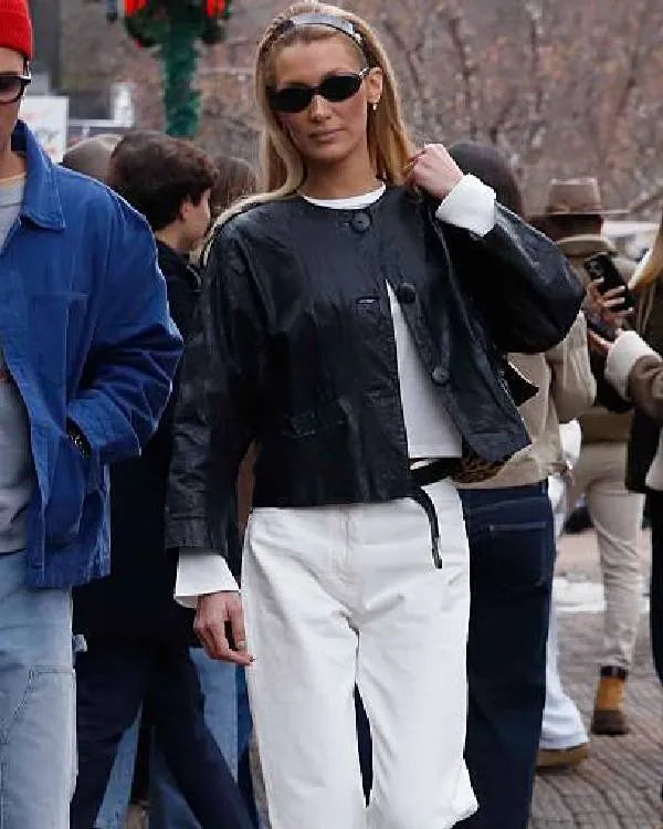 Bella Hadid Black Leather Jacket