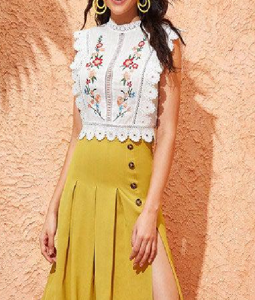 The Neighborhood S08 Beth Behrs Floral Crochet Sleveless Top USA Jackets