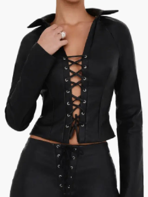 Beyond The Gates 2025 Dana Leslie Thomas Leather Lace Up Top