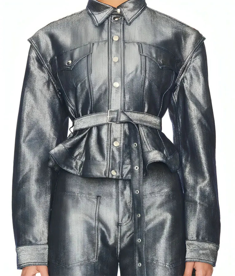 Beyond the Gates Marquita Goings Silver Metallic Belted Jacket