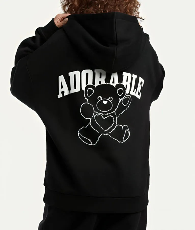 Black Adorable Printed Hoodie