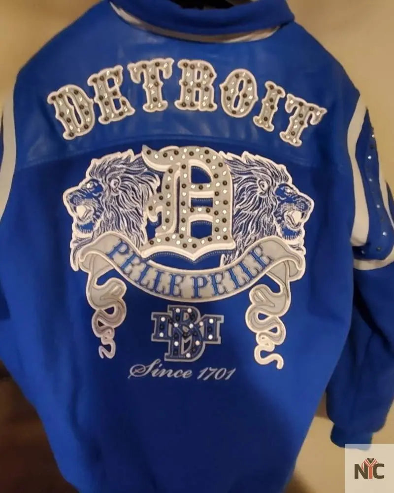 Blue Detroit Lions Pelle Pelle Leather Jacket Clanton Jacket