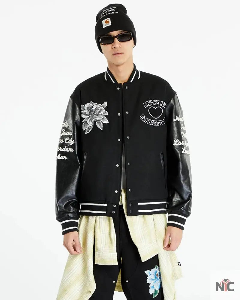 Bomber Awake NY x Carhartt WIP Black Teddy Jacket Clanton Jacket