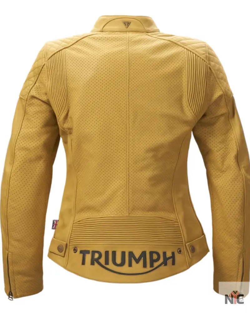 Braddan Women’s Air Race Gold Leather Motorcycle Jacket Clanton Jacket