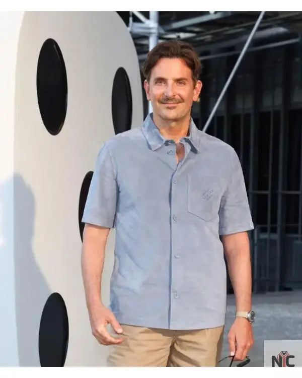Bradley Cooper Paris Fashion Week Blue Shirt Clanton Jacket