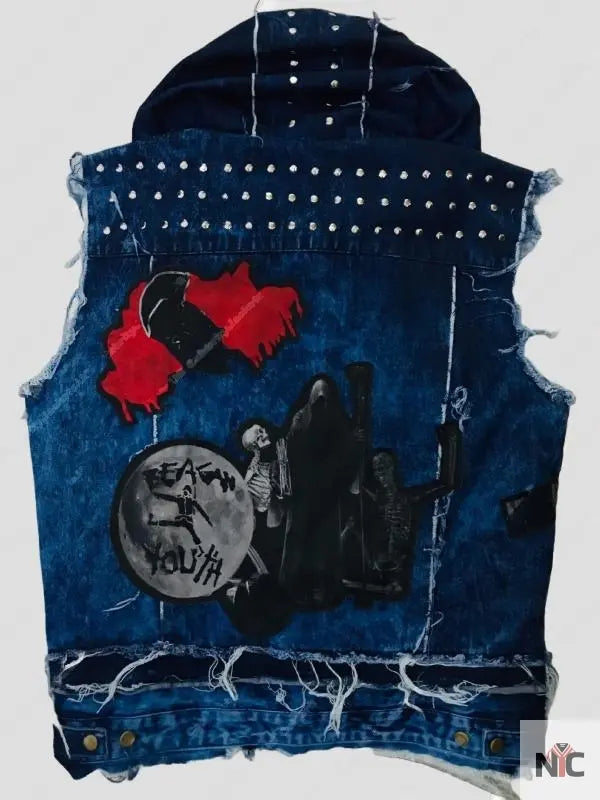 Bray Wyatt Blue Denim Hooded Vest Clanton Jacket