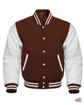 Brown And White Varsity Jacket Clanton Jacket