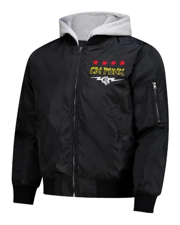 CM Punk Black Hooded Bomber Jacket