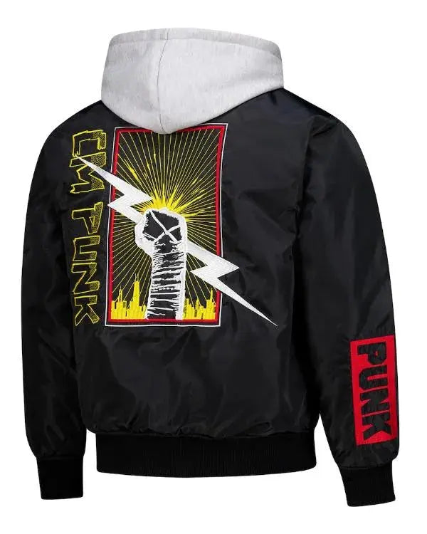 CM Punk Black Hooded Bomber Jacket