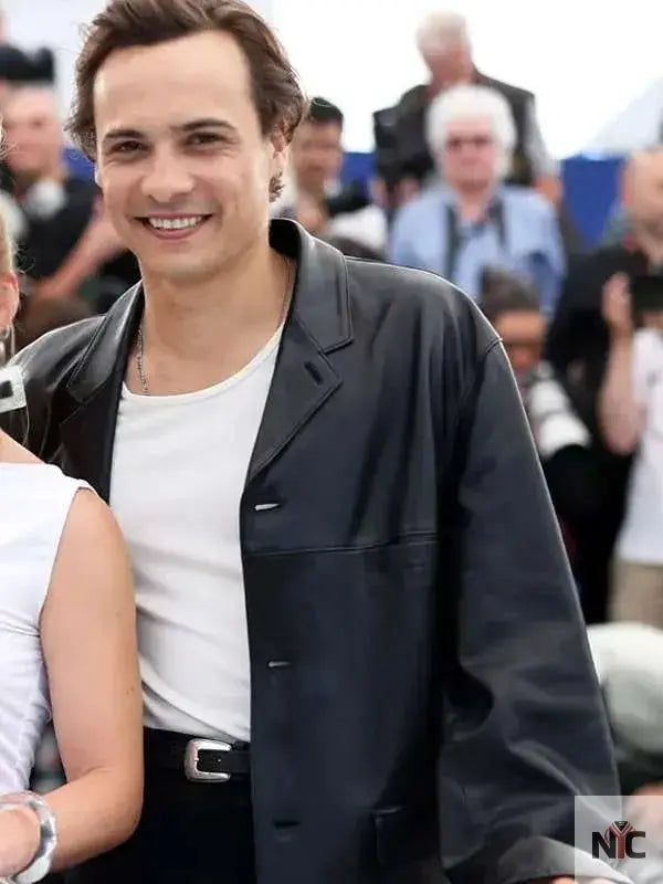 Cannes Film Festival 2025 Frank Dillane Black Leather Blazer Clanton Jacket