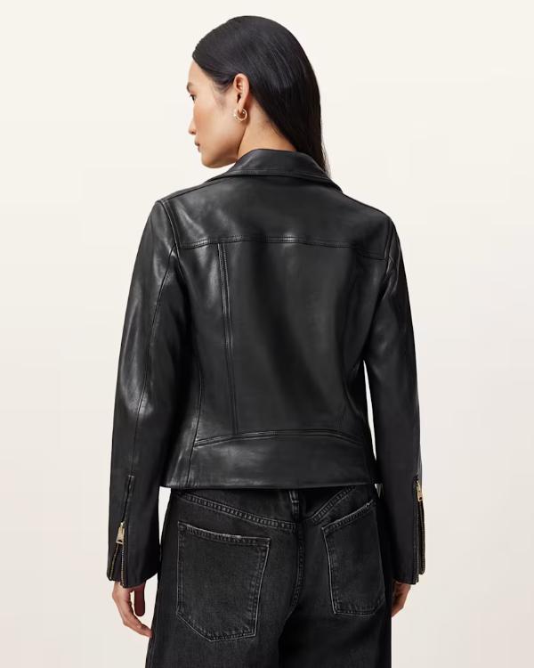 Leanne S01 Kristen Johnston Black Bikers Leather Jacket Clanton Jacket
