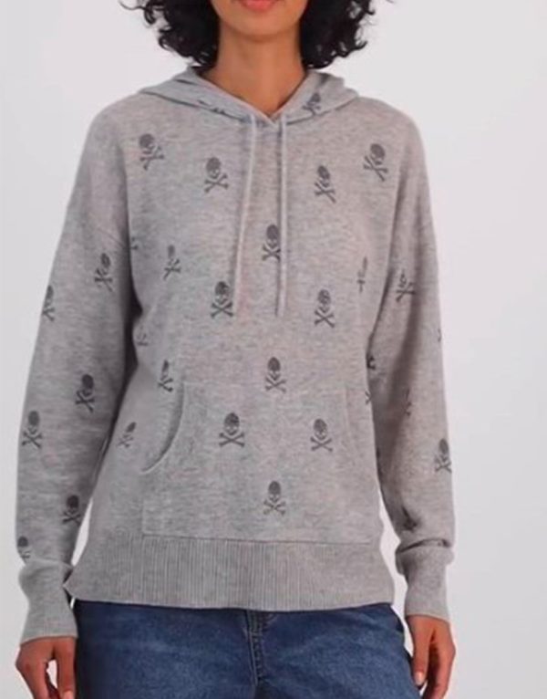 Leanne S01 Kristen Johnston Grey Skull Print Hooded Hoodie Clanton Jacket