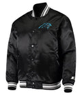 Carolina Panthers Locker Room Bomber Satin Jacket