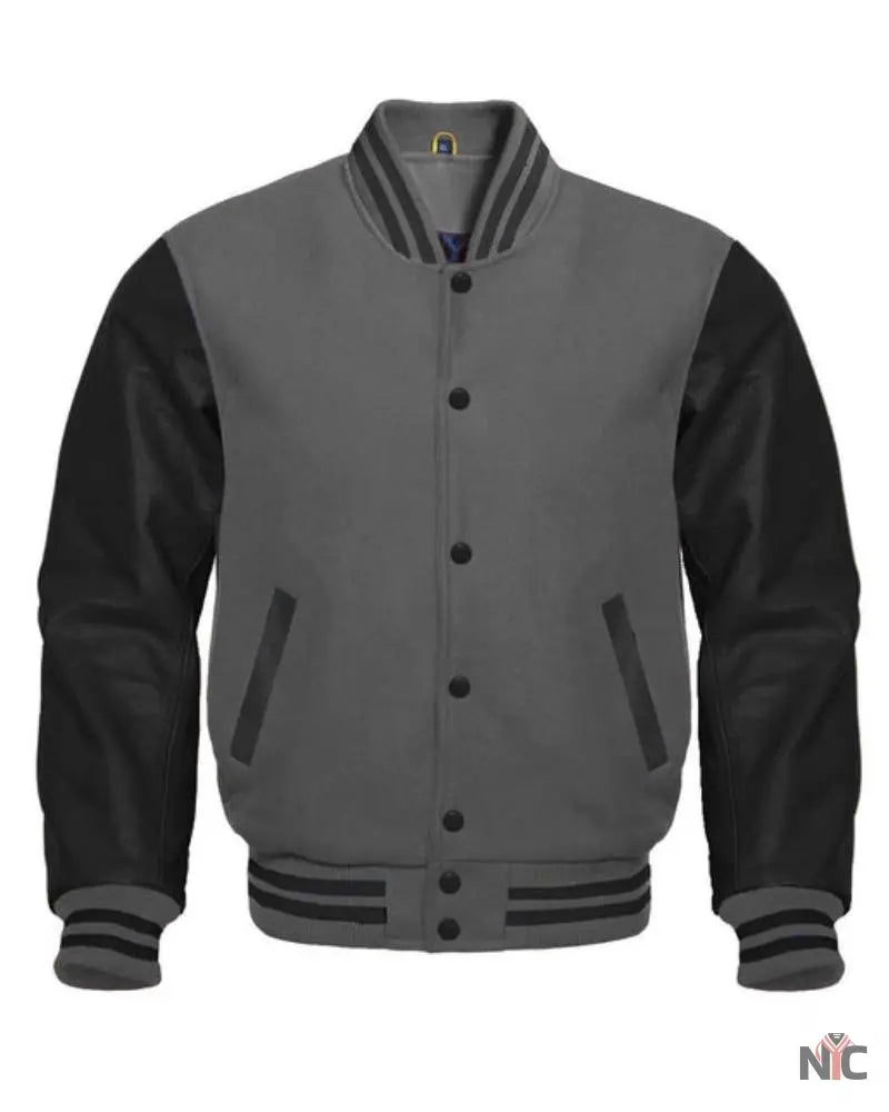 Charcoal Gray And Black Letterman Jacket Clanton Jacket