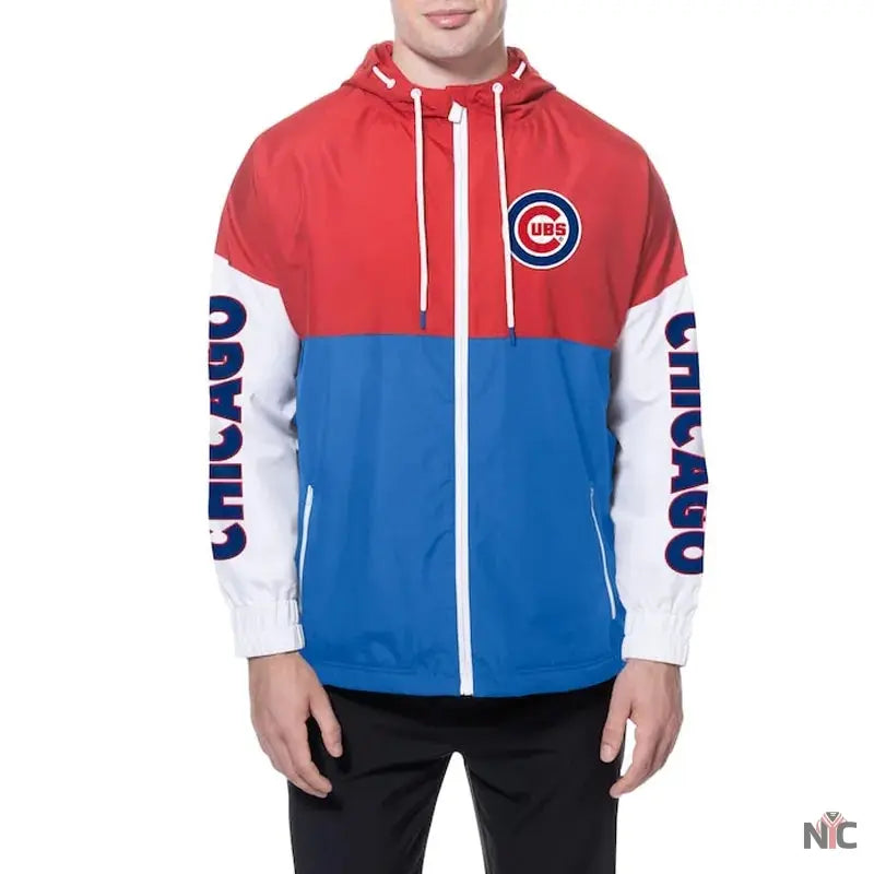 Chicago Cubs Color Block Royal/Red Hoodie Windbreaker Clanton Jacket