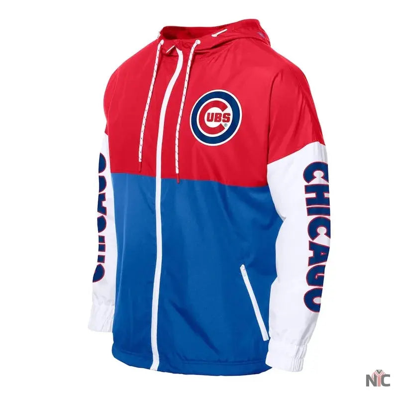 Chicago Cubs Color Block Royal/Red Hoodie Windbreaker Clanton Jacket