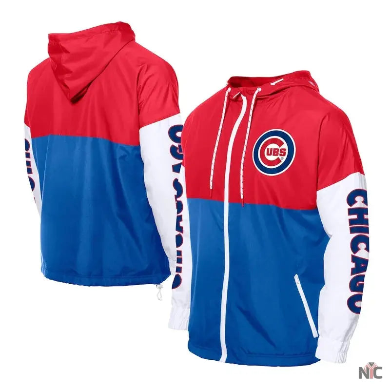 Chicago Cubs Color Block Royal/Red Hoodie Windbreaker Clanton Jacket