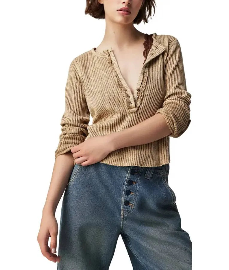Chicago PD S12E16 Kianas Beige Washed Henley Top