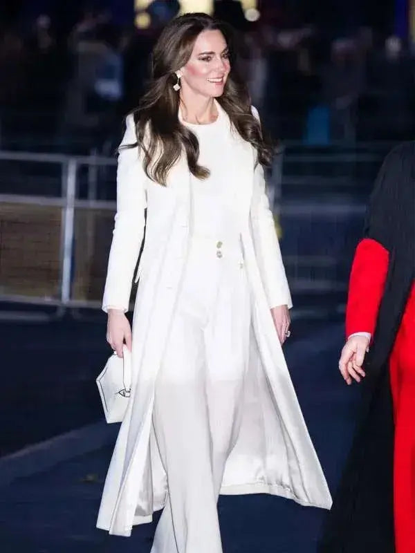 Christmas Carol Kate Middleton White Wool Coat