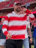 Cincinnati vs Nebraska Game Travis Kelce Red Striped Rugby Shirt USA Jackets