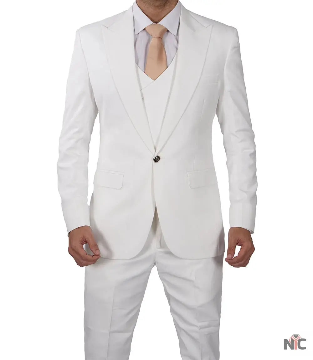 Classic Double-Breasted White 3-Piece Men's Wedding Suits Clanton Jacket