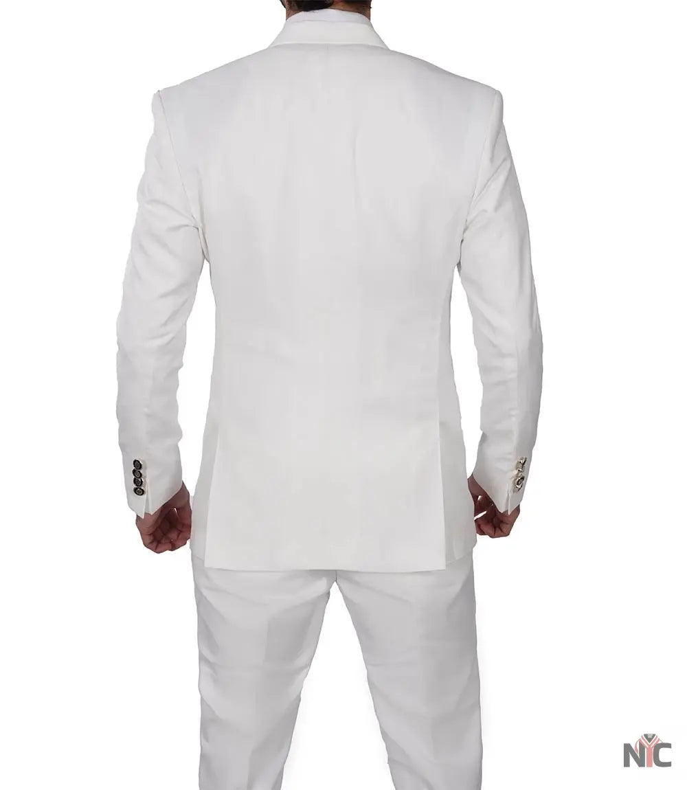 Classic Double-Breasted White 3-Piece Men's Wedding Suits Clanton Jacket