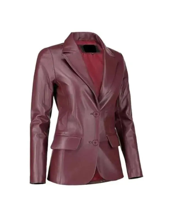 Classic Burgundy Leather Blazer
