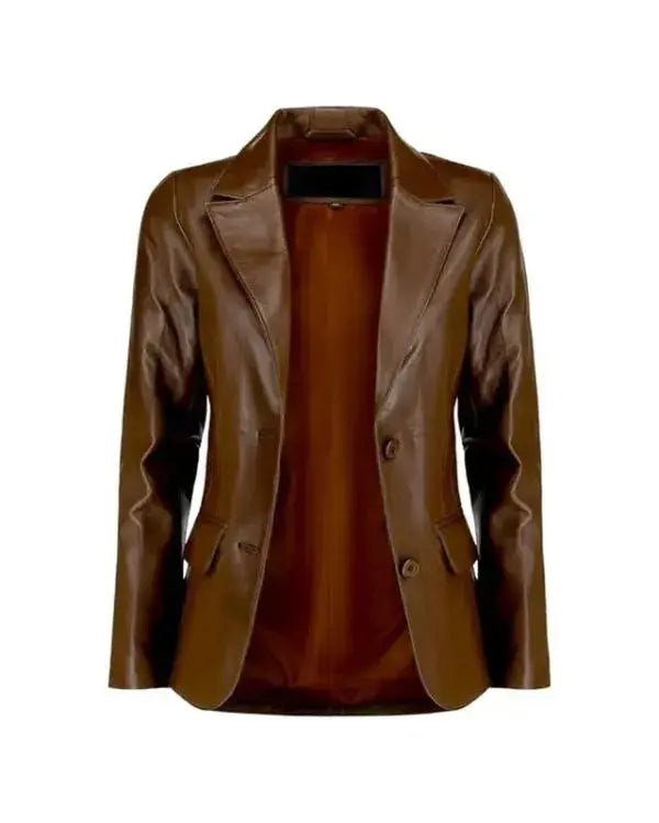 Classic Dark Brown Leather Blazer