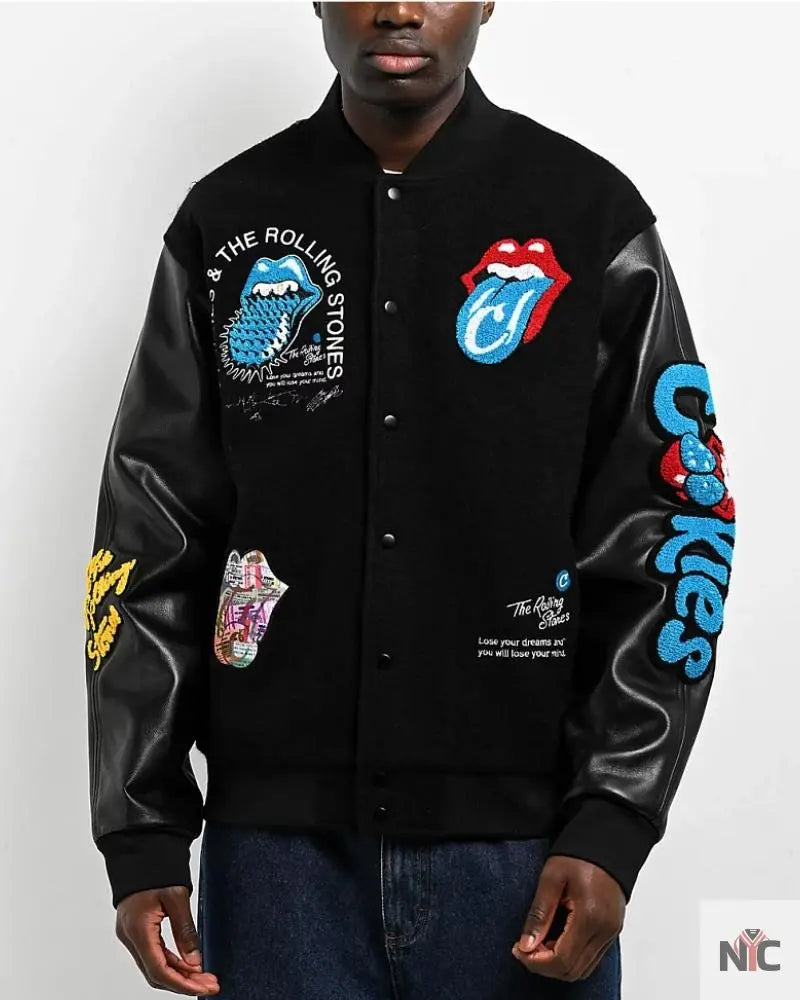 Cookies x The Rolling Stones Letterman Black Varsity Jacket Clanton Jacket
