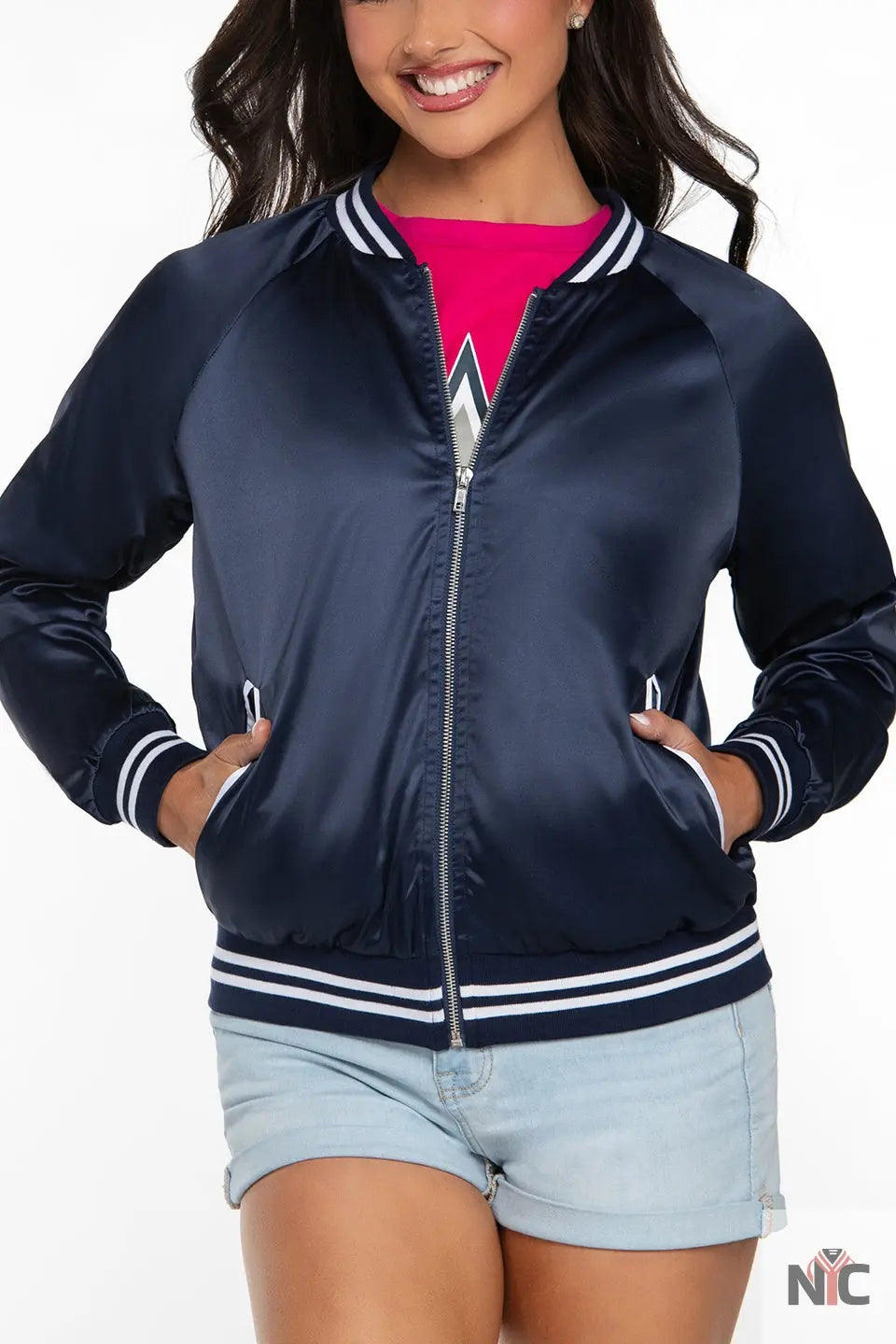 DCC Satin Bomber Jacket in Navy Clanton Jacket