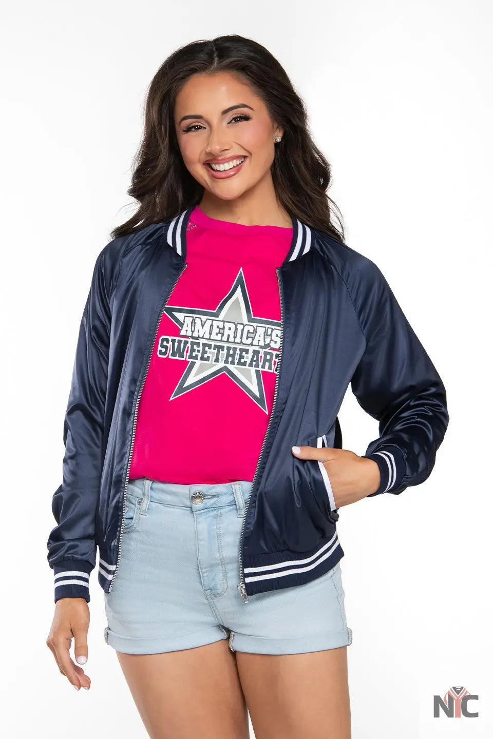DCC Satin Bomber Jacket in Navy Clanton Jacket