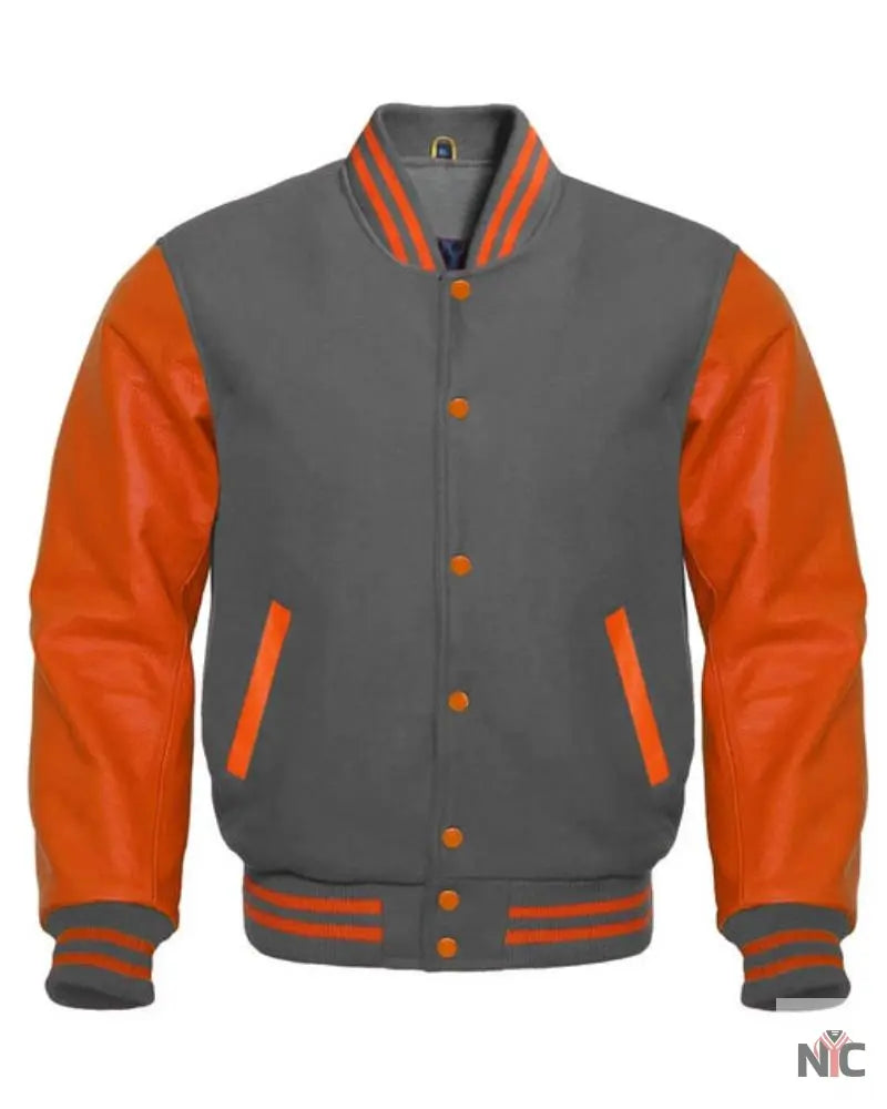 Dark Gray And Orange Varsity Jacket Clanton Jacket