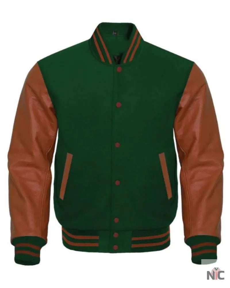 Dark Green And Brown Varsity Jacket Clanton Jacket